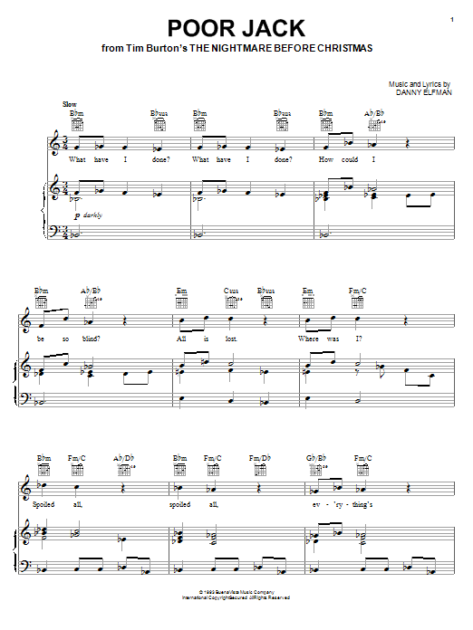 Danny Elfman Poor Jack (from The Nightmare Before Christmas) sheet music notes and chords arranged for Piano, Vocal & Guitar Chords (Right-Hand Melody)