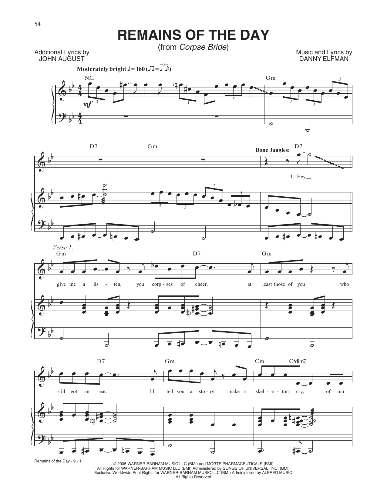 Danny Elfman Remains Of The Day (from Corpse Bride) sheet music notes and chords arranged for Piano & Vocal