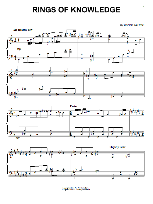 Danny Elfman Rings Of Knowledge sheet music notes and chords arranged for Piano Solo