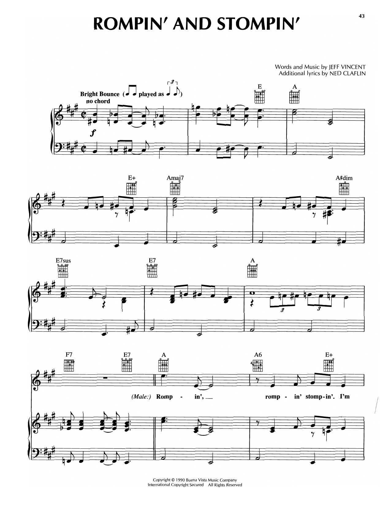 Danny Elfman Rompin' And Stompin' (from Dick Tracy) sheet music notes and chords arranged for Piano, Vocal & Guitar Chords (Right-Hand Melody)