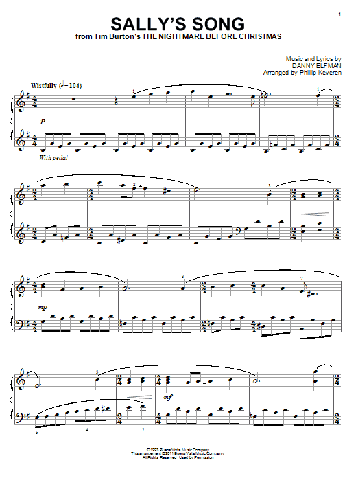 Danny Elfman Sally's Song (from The Nightmare Before Christmas) (arr. Phillip Keveren) sheet music notes and chords arranged for Piano Solo
