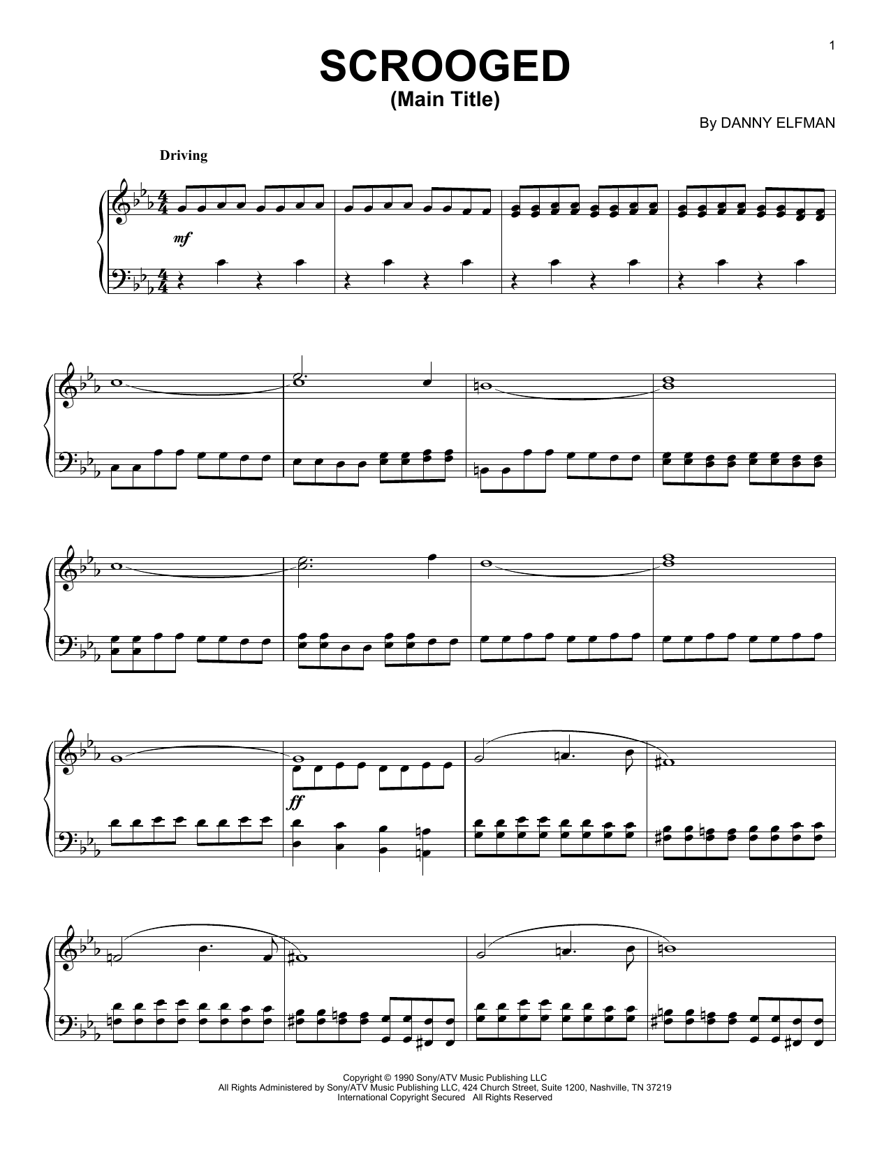 Danny Elfman Scrooged Main Title sheet music notes and chords arranged for Piano Solo
