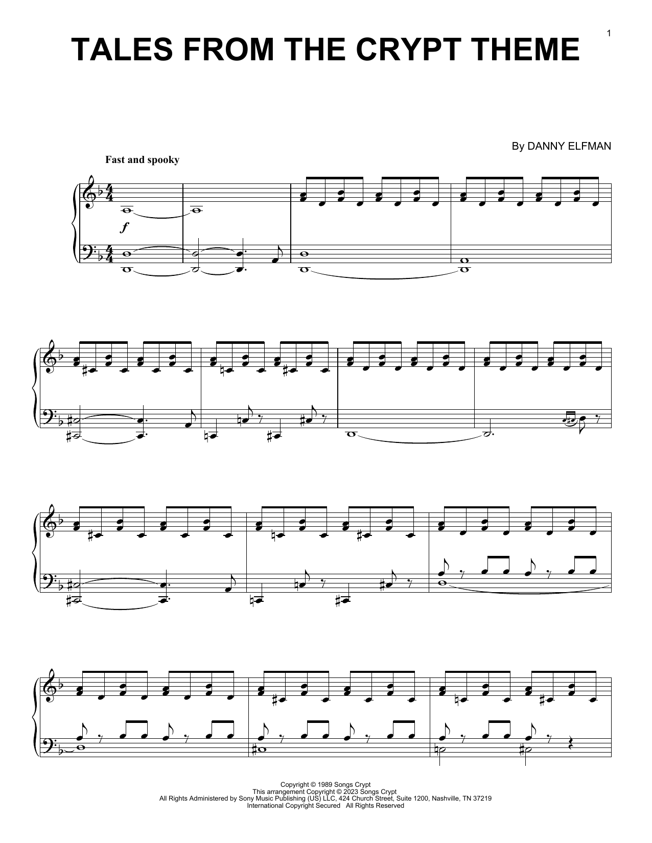 Danny Elfman Tales From The Crypt Theme sheet music notes and chords arranged for Easy Guitar Tab