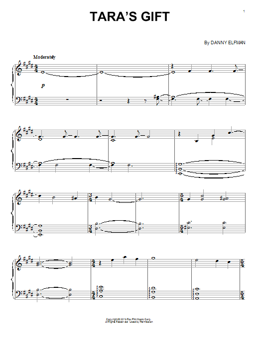 Danny Elfman Tara's Gift sheet music notes and chords arranged for Piano Solo