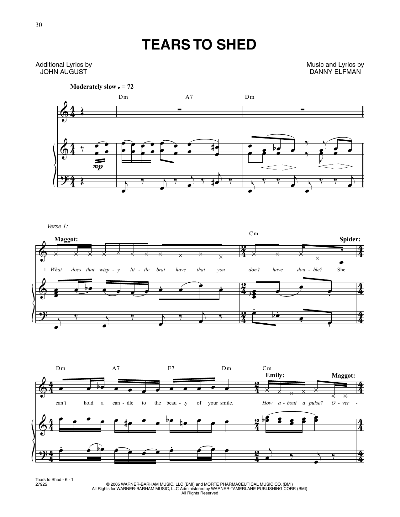 Danny Elfman Tears To Shed (from Corpse Bride) sheet music notes and chords arranged for Piano & Vocal