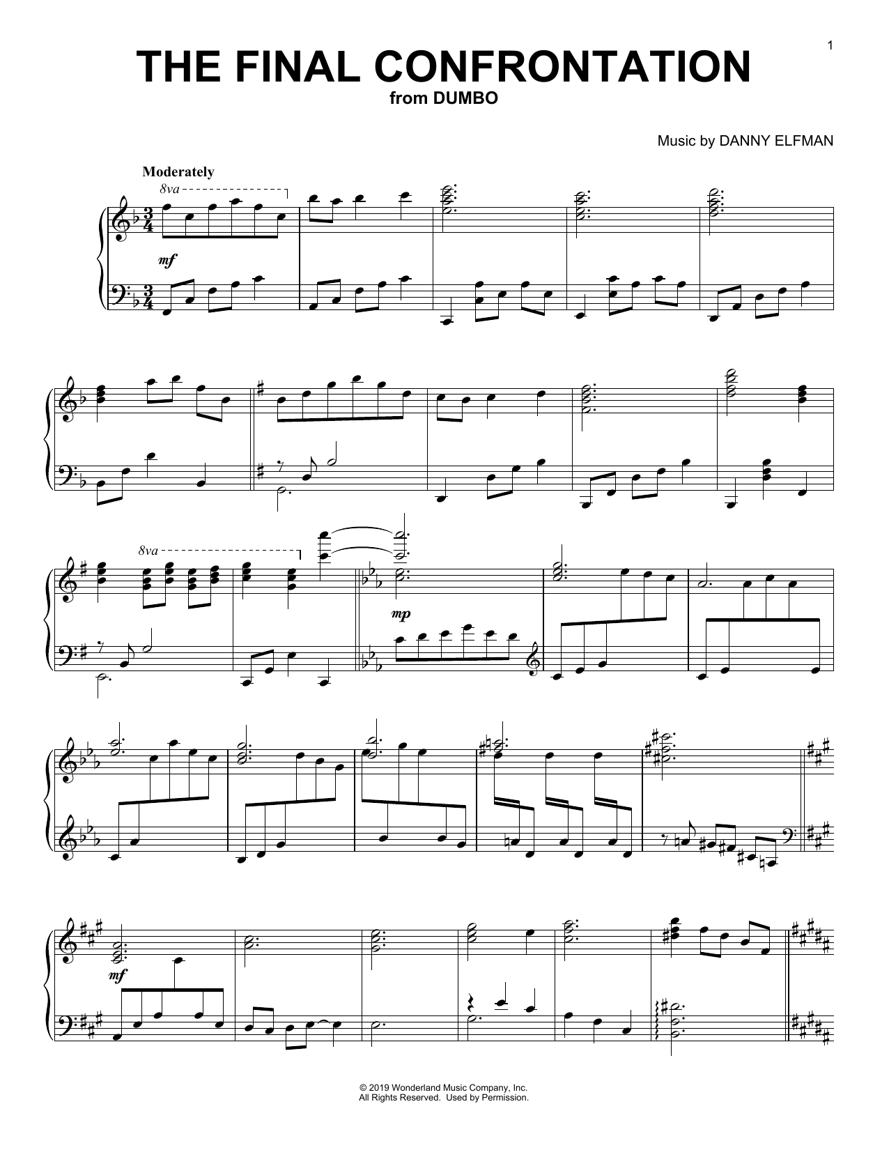 Danny Elfman The Final Confrontation (from the Motion Picture Dumbo) sheet music notes and chords arranged for Piano Solo
