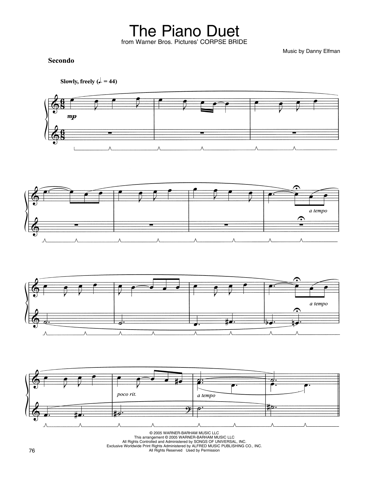 Danny Elfman The Piano Duet (from Corpse Bride) sheet music notes and chords arranged for Piano Solo
