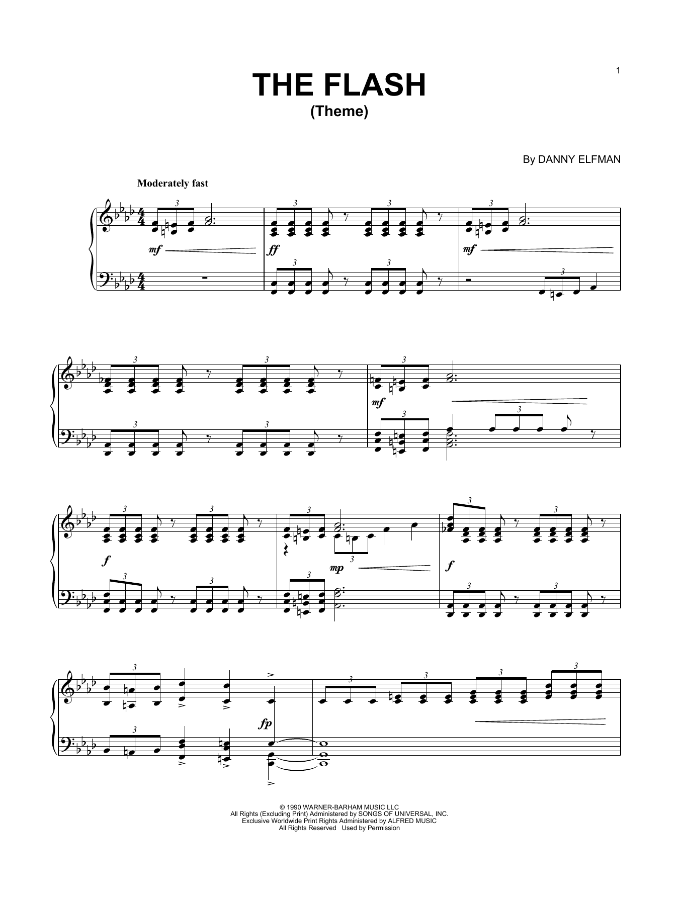 Danny Elfman Theme From The Flash sheet music notes and chords arranged for Piano Solo