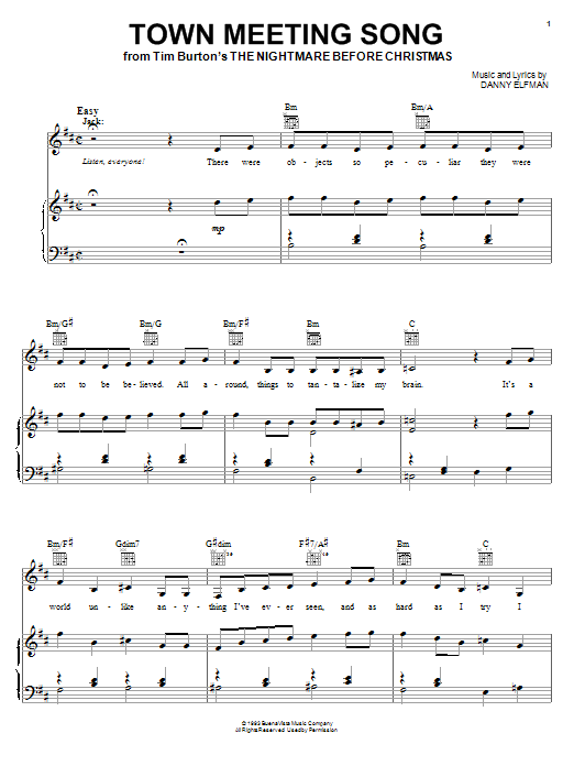 Danny Elfman Town Meeting Song (from The Nightmare Before Christmas) sheet music notes and chords arranged for Big Note Piano