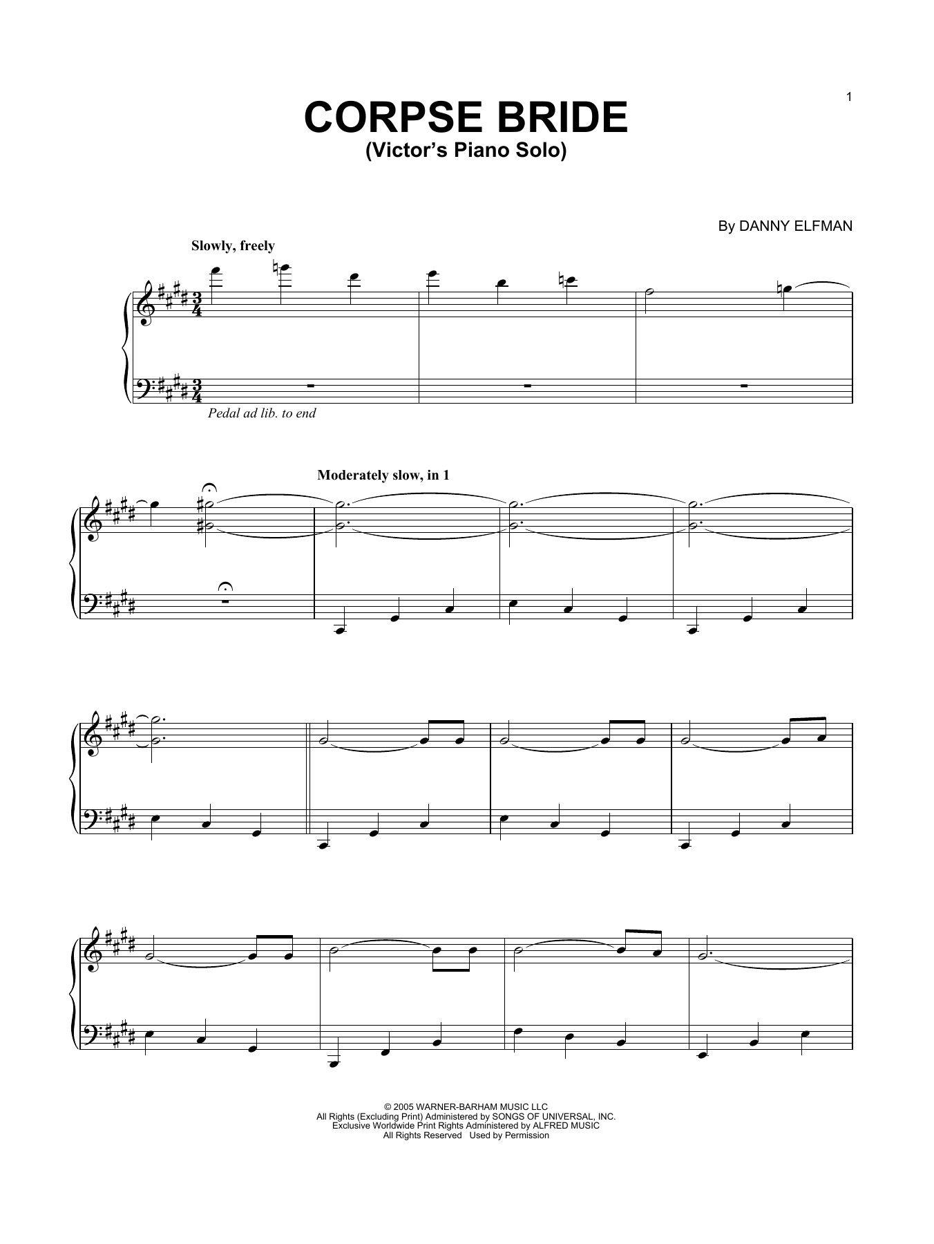 Danny Elfman Victor's Piano Solo (from Corpse Bride) sheet music notes and chords arranged for Piano Solo