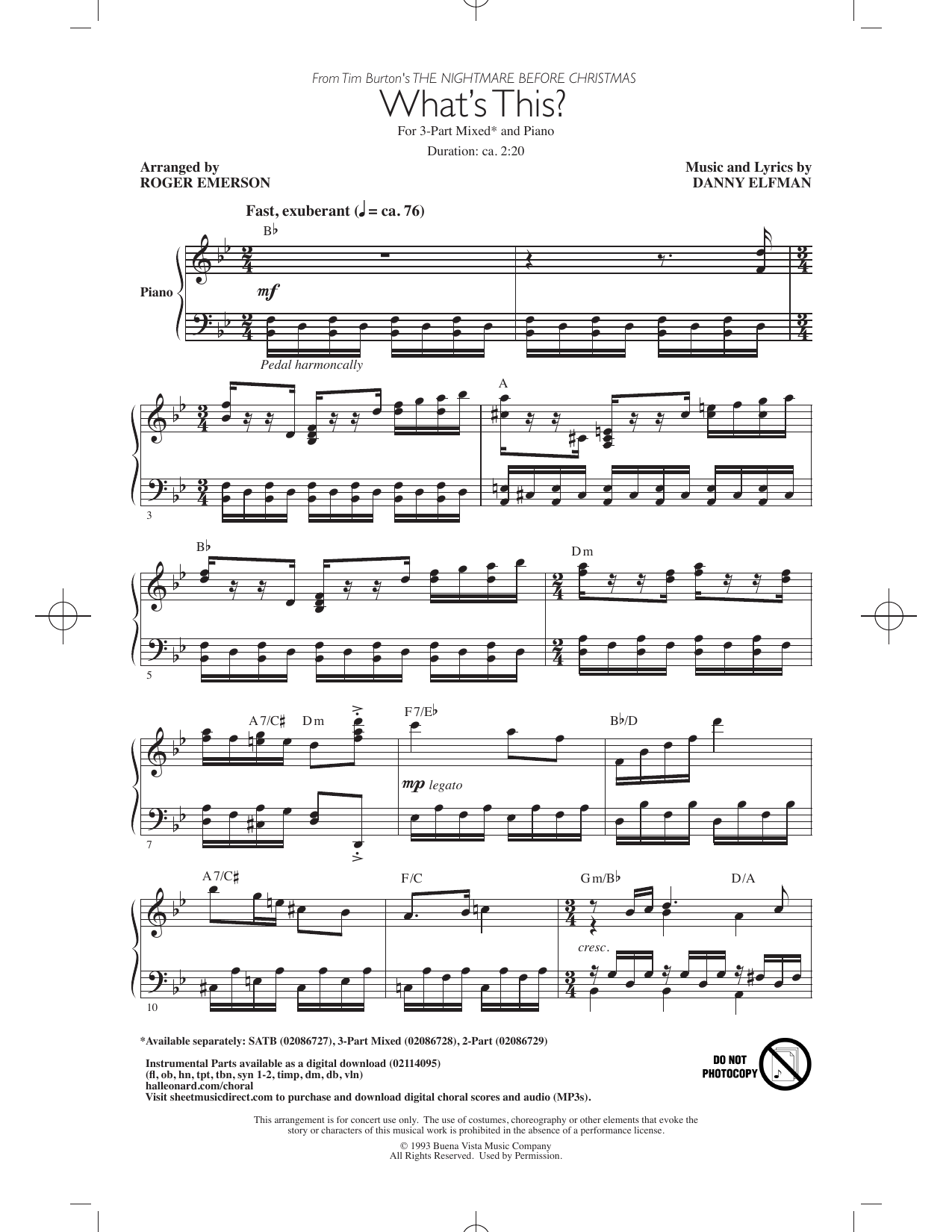 Danny Elfman What's This? (arr. Roger Emerson) sheet music notes and chords arranged for 3-Part Mixed Choir