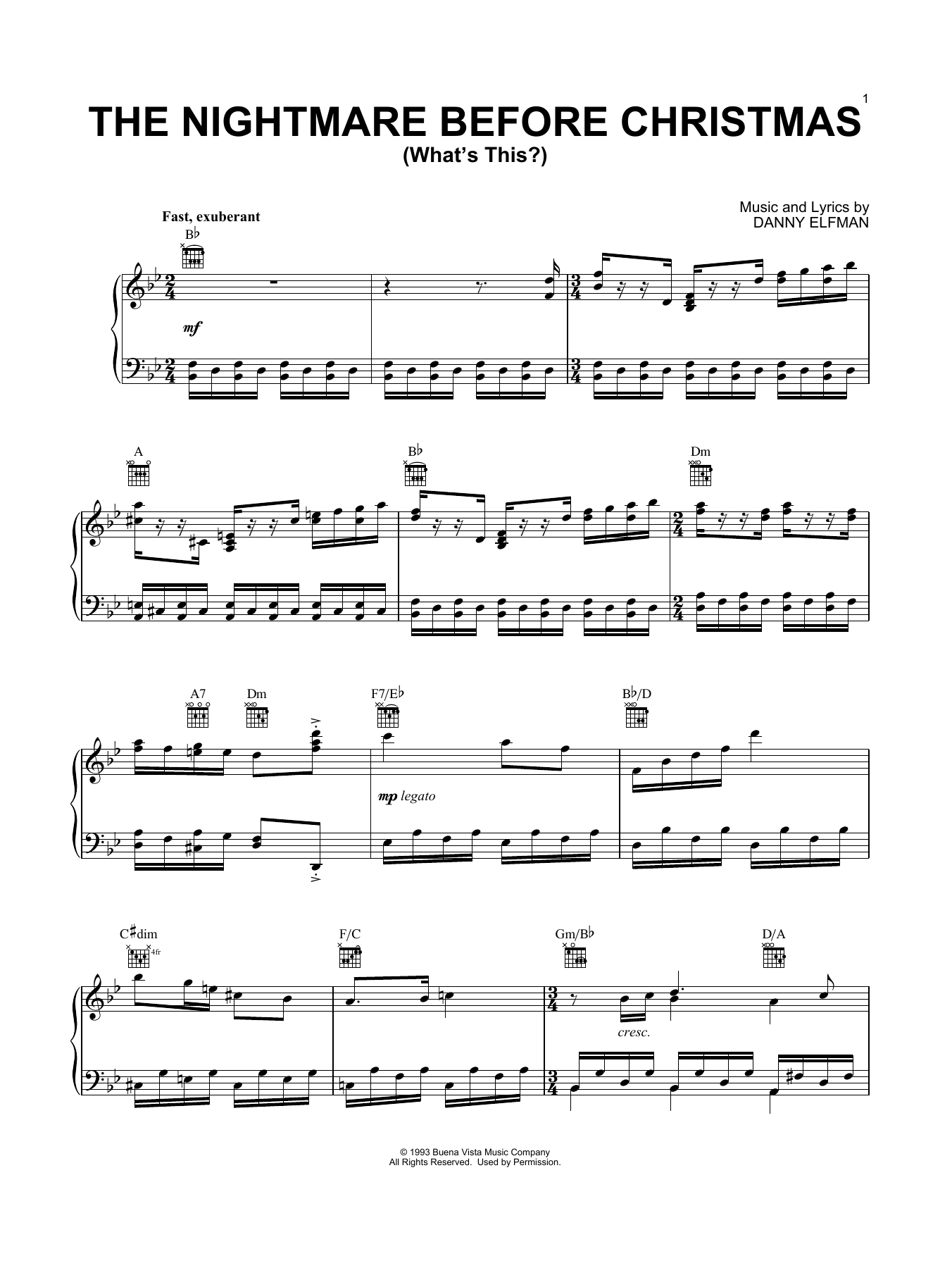 Danny Elfman What's This? (from The Nightmare Before Christmas) sheet music notes and chords arranged for Piano, Vocal & Guitar Chords (Right-Hand Melody)