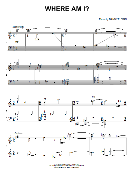 Danny Elfman Where Am I? sheet music notes and chords arranged for Piano Solo