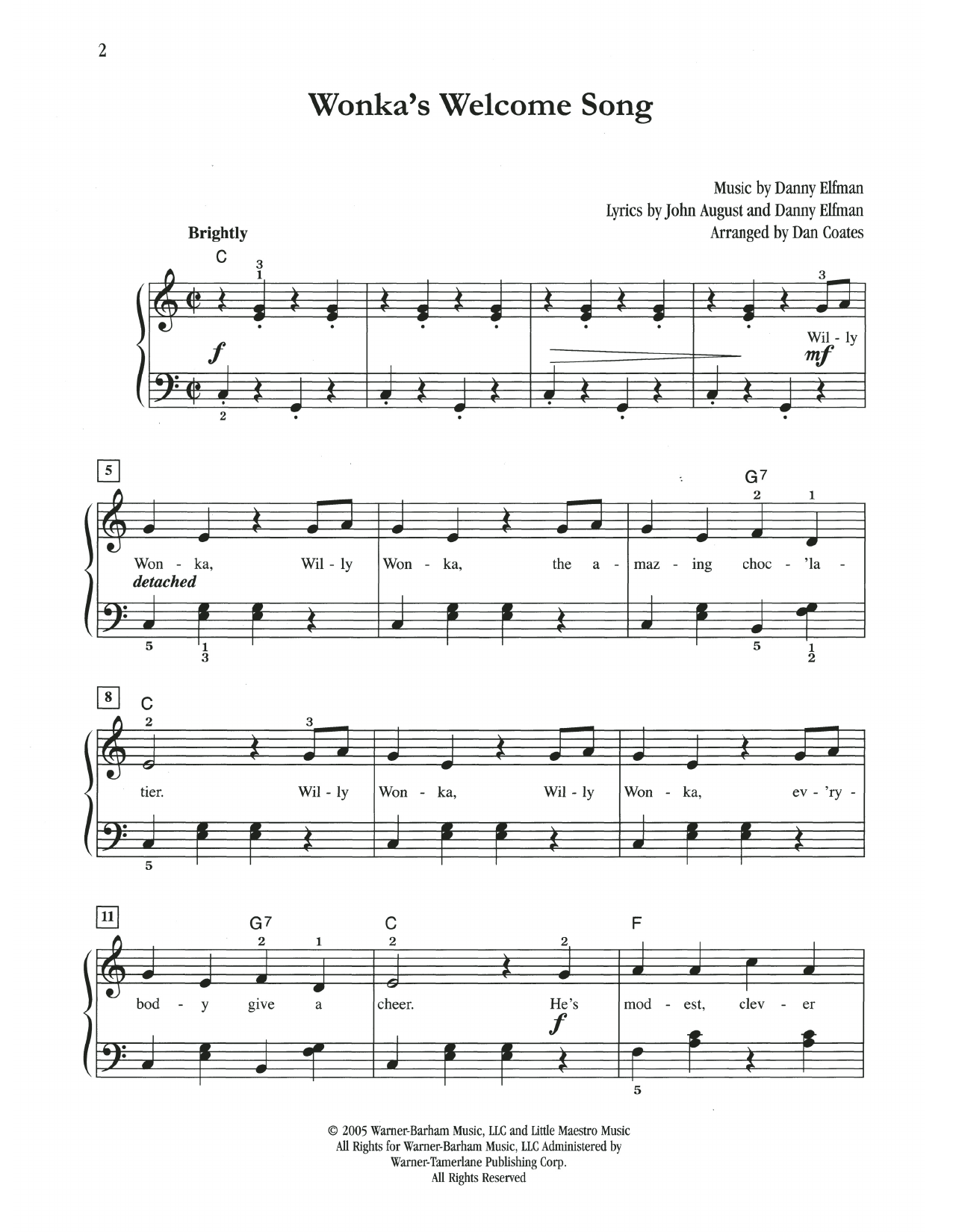 Danny Elfman Wonka's Welcome Song (from Charlie And The Chocolate Factory) (arr. Dan Coates) sheet music notes and chords arranged for Easy Piano