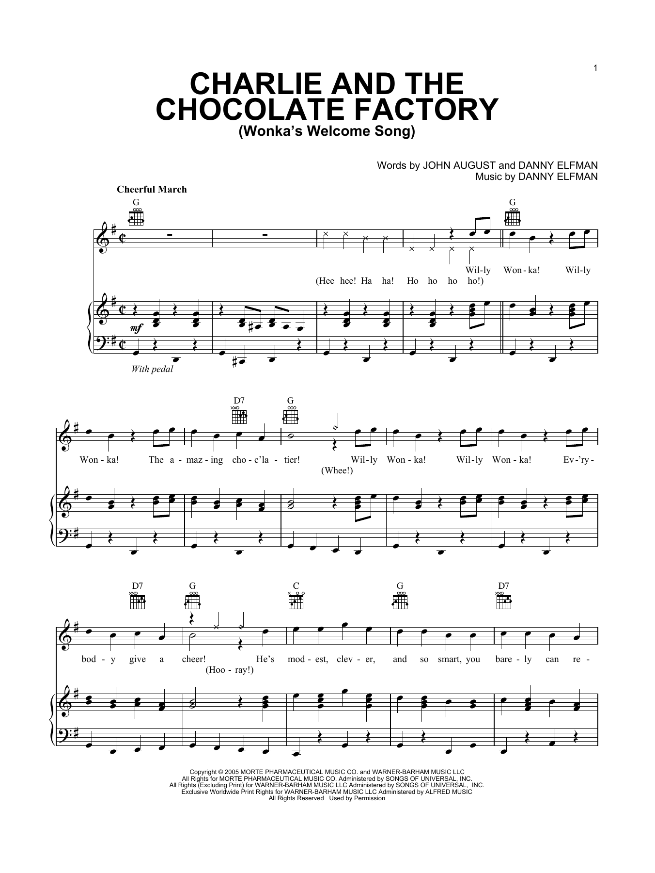 Danny Elfman Wonka's Welcome Song sheet music notes and chords arranged for Piano Solo