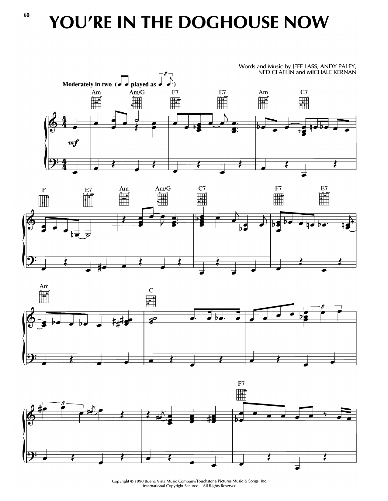 Danny Elfman You're In The Doghouse Now (from Dick Tracy) sheet music notes and chords arranged for Piano, Vocal & Guitar Chords (Right-Hand Melody)