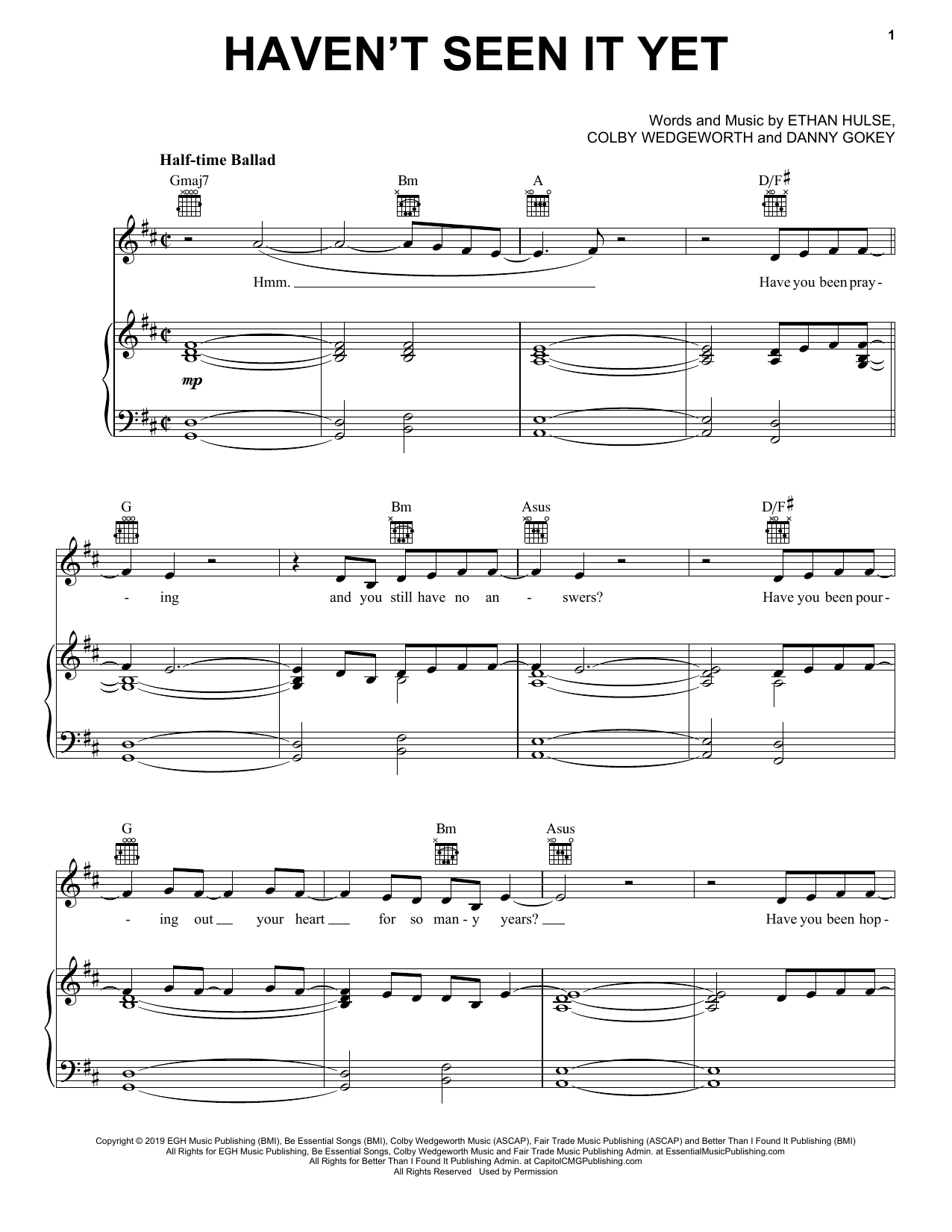 Danny Gokey Haven't Seen It Yet sheet music notes and chords arranged for Piano, Vocal & Guitar Chords (Right-Hand Melody)