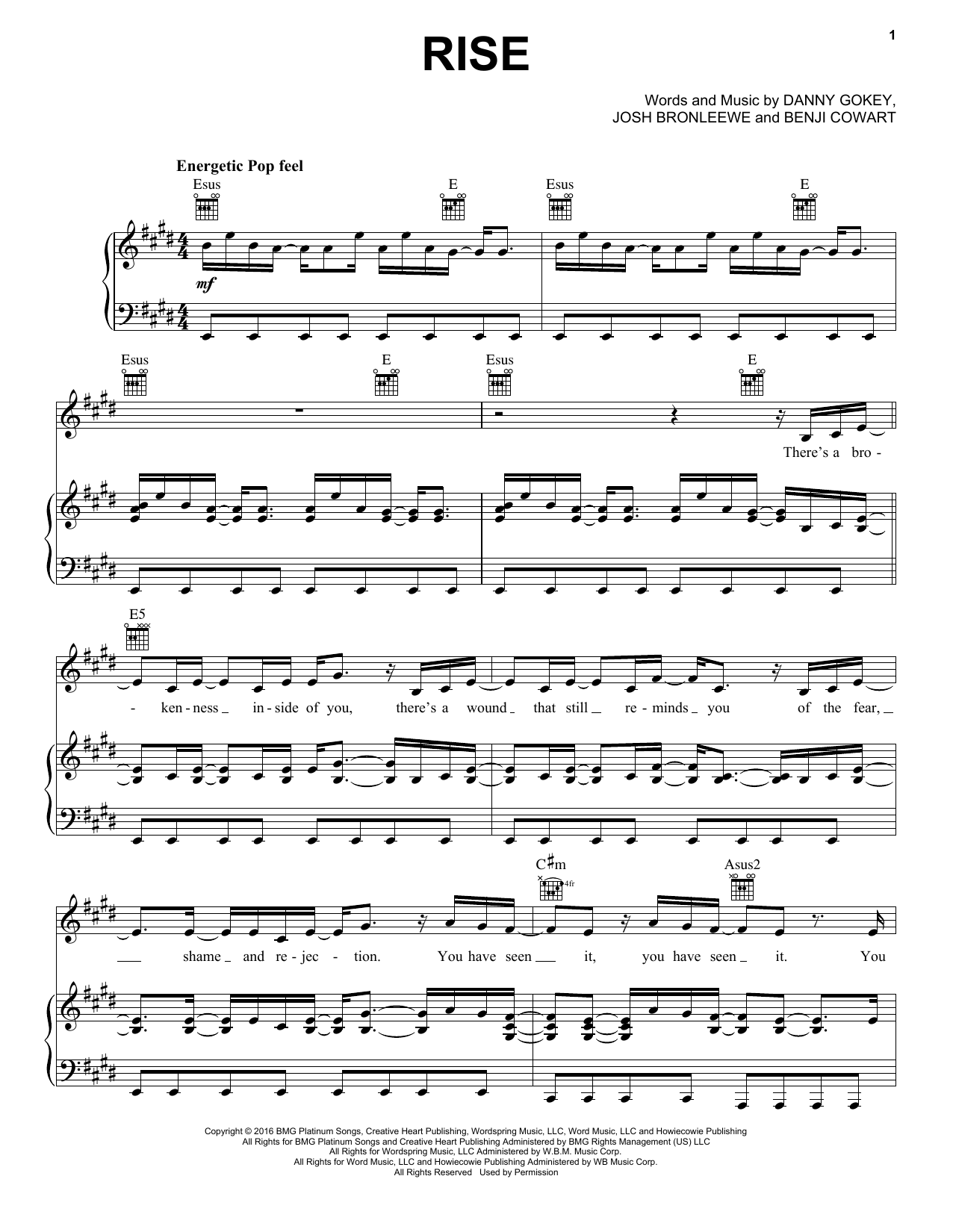 Danny Gokey Rise sheet music notes and chords arranged for Piano, Vocal & Guitar Chords (Right-Hand Melody)