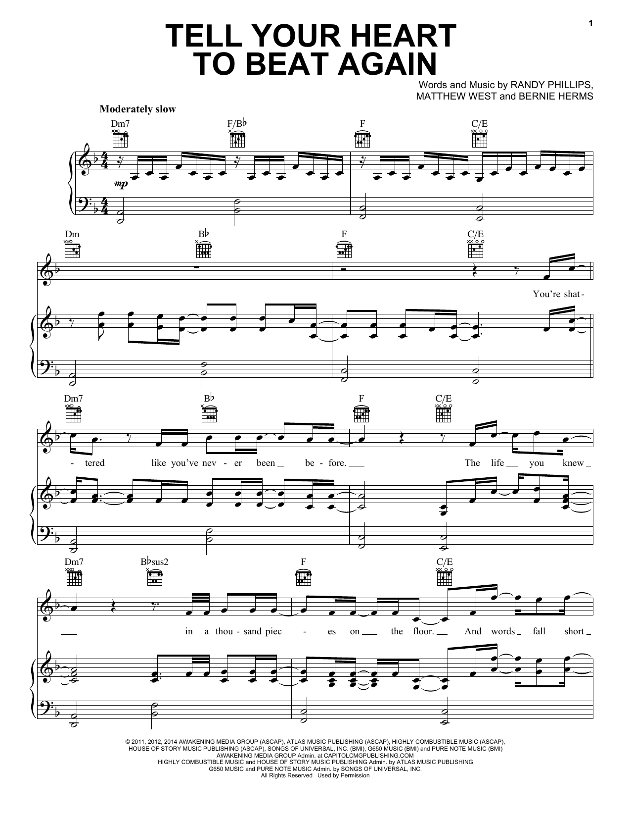 Danny Gokey Tell Your Heart To Beat Again sheet music notes and chords arranged for Piano, Vocal & Guitar Chords (Right-Hand Melody)