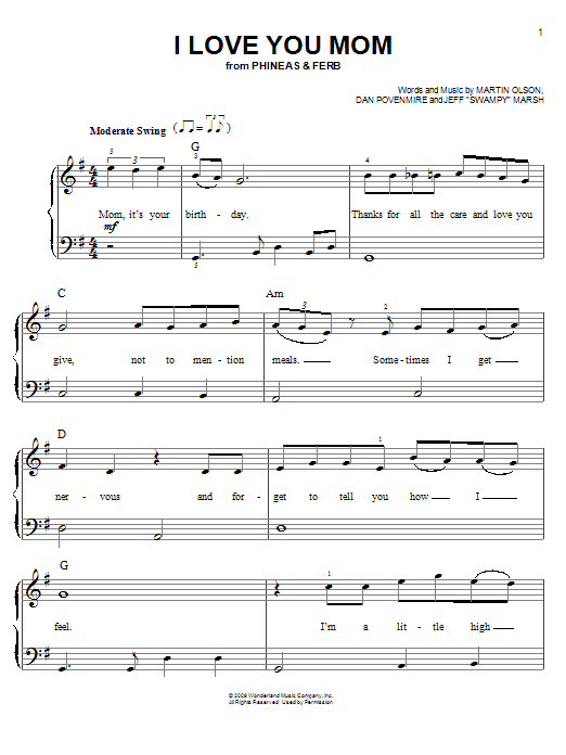 Danny Jacob I Love You Mom sheet music notes and chords arranged for Easy Piano