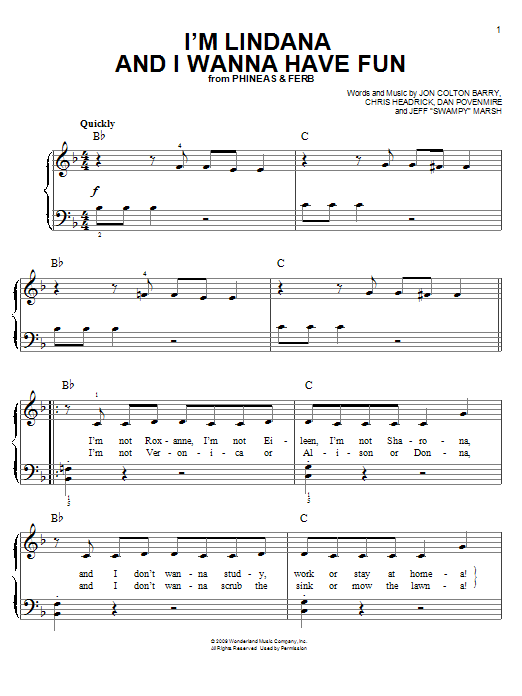 Danny Jacob I'm Lindana And I Wanna Have Fun sheet music notes and chords arranged for Easy Piano