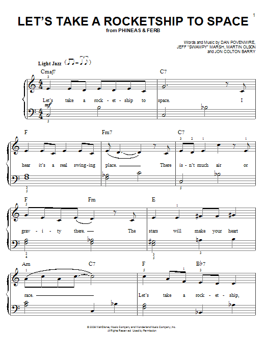 Danny Jacob Let's Take A Rocketship To Space sheet music notes and chords arranged for Easy Piano
