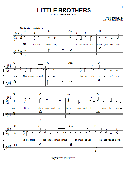 Danny Jacob Little Brothers sheet music notes and chords arranged for Easy Piano