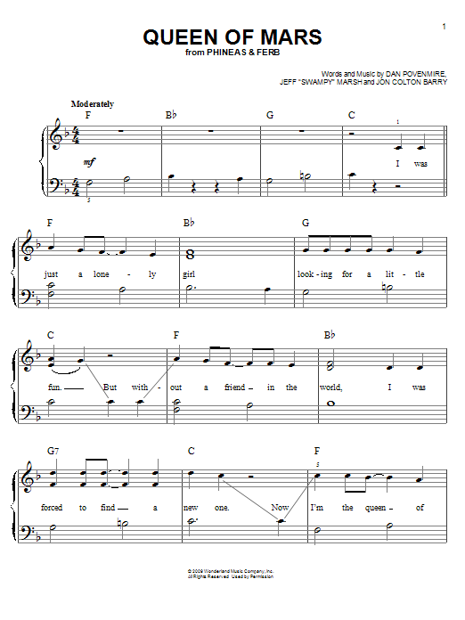 Danny Jacob Queen Of Mars sheet music notes and chords arranged for Easy Piano