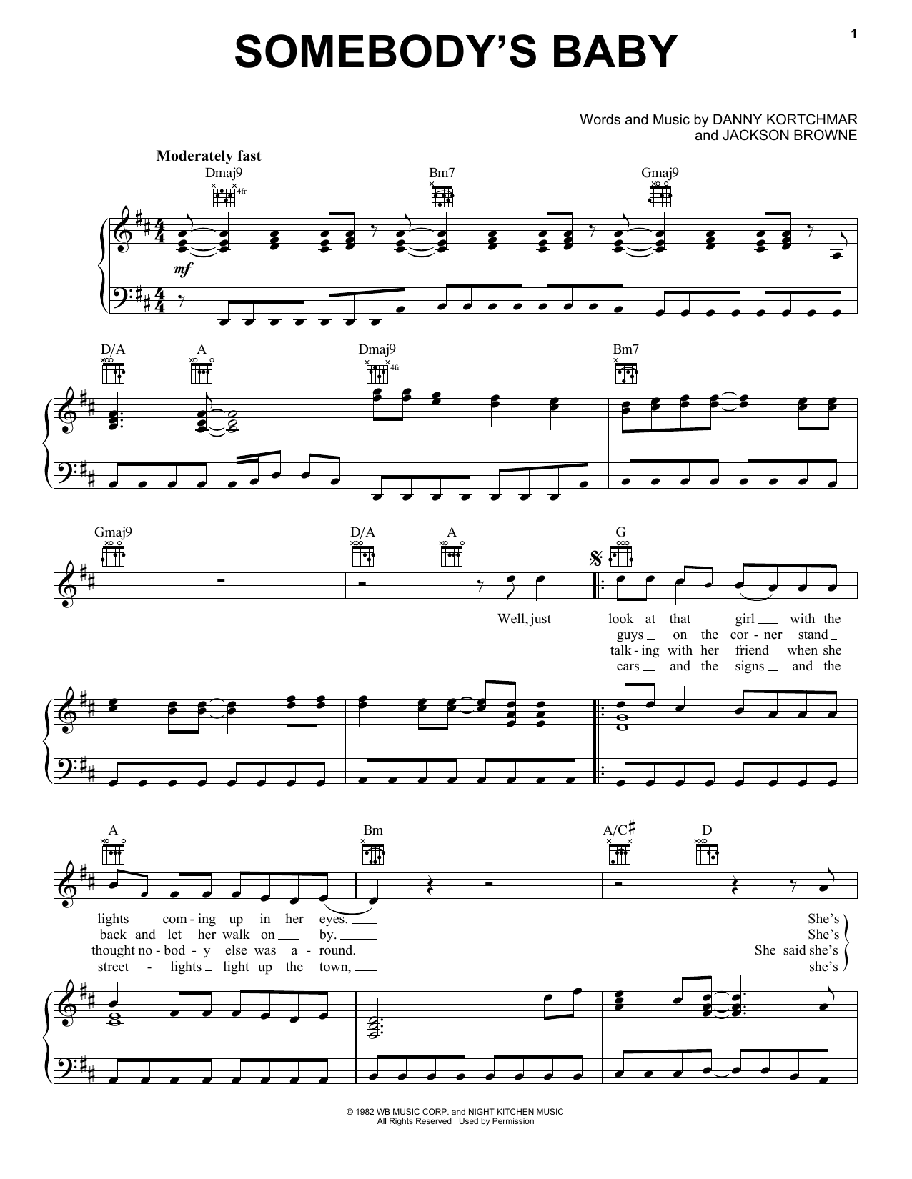 Danny Kortchmar Somebody's Baby sheet music notes and chords arranged for Piano, Vocal & Guitar Chords (Right-Hand Melody)