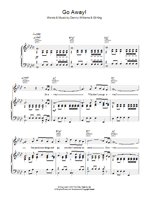 Danny Williams Go Away sheet music notes and chords arranged for Piano, Vocal & Guitar Chords