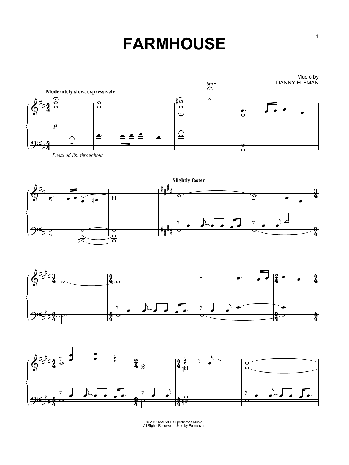 Danny Elfman Farmhouse sheet music notes and chords arranged for Piano Solo