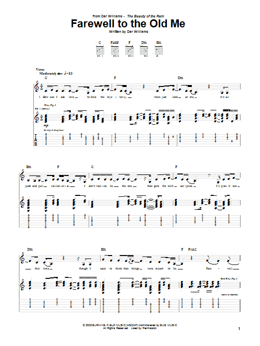 Dar Williams Farewell To The Old Me sheet music notes and chords arranged for Guitar Tab