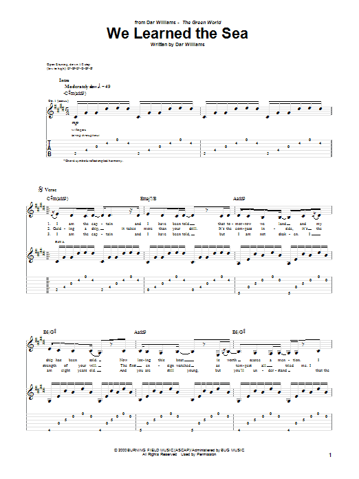 Dar Williams We Learned The Sea sheet music notes and chords arranged for Guitar Tab