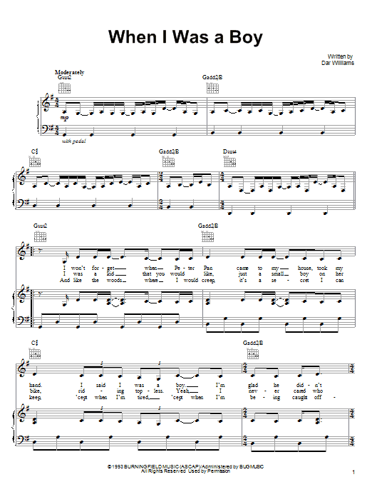 Dar Williams When I Was A Boy sheet music notes and chords arranged for Piano, Vocal & Guitar Chords (Right-Hand Melody)