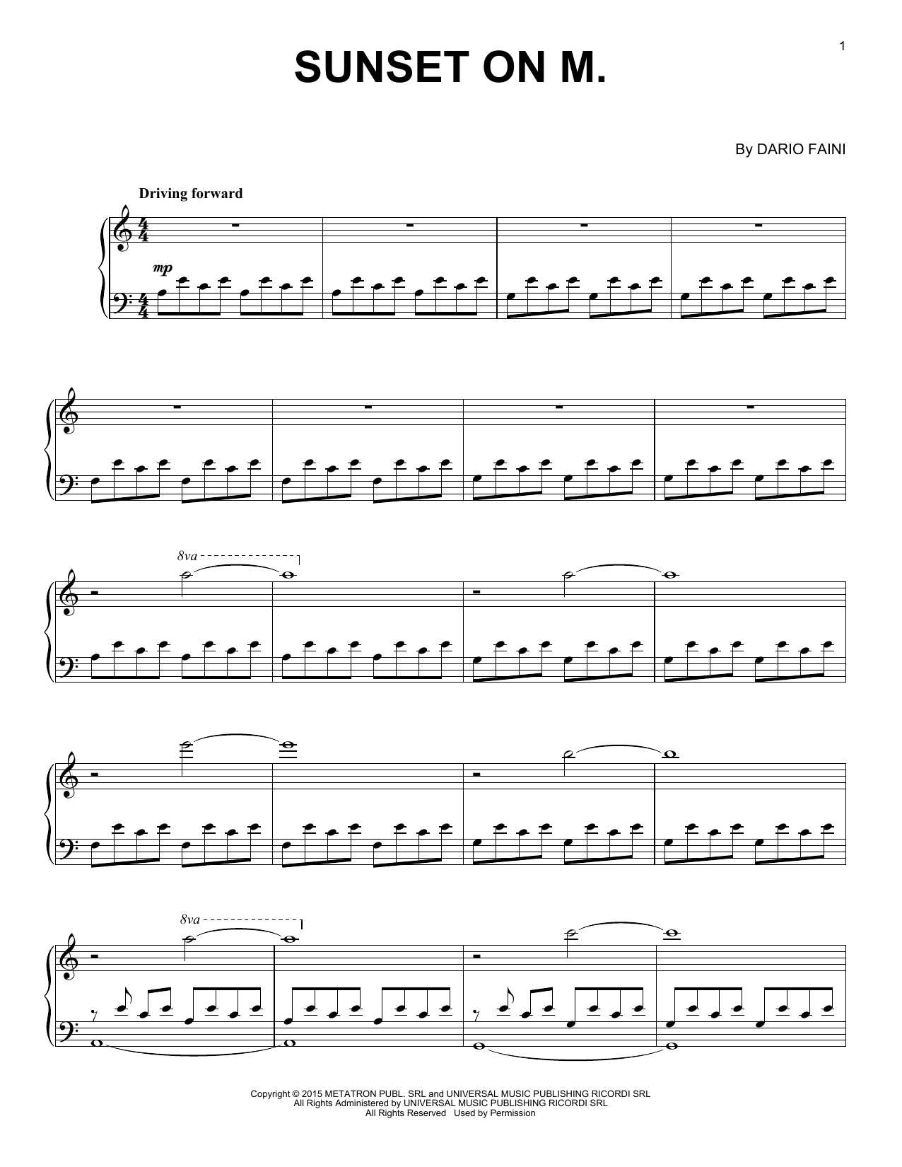 Dardust Sunset On M. sheet music notes and chords arranged for Piano Solo