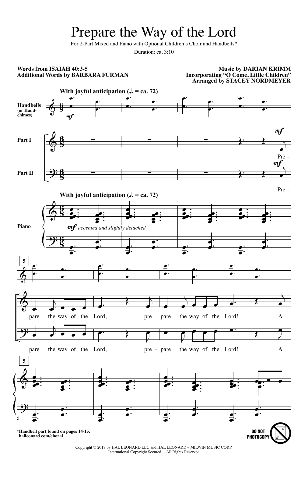 Darian Krimm Prepare The Way Of The Lord (arr. Stacey Nordmeyer) sheet music notes and chords arranged for 2-Part Choir