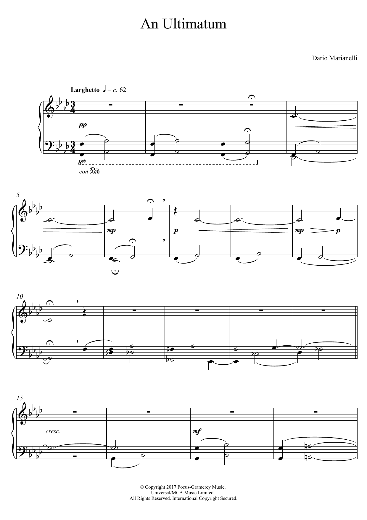 Dario Marianelli An Ultimatum (from Darkest Hour) sheet music notes and chords arranged for Piano Solo