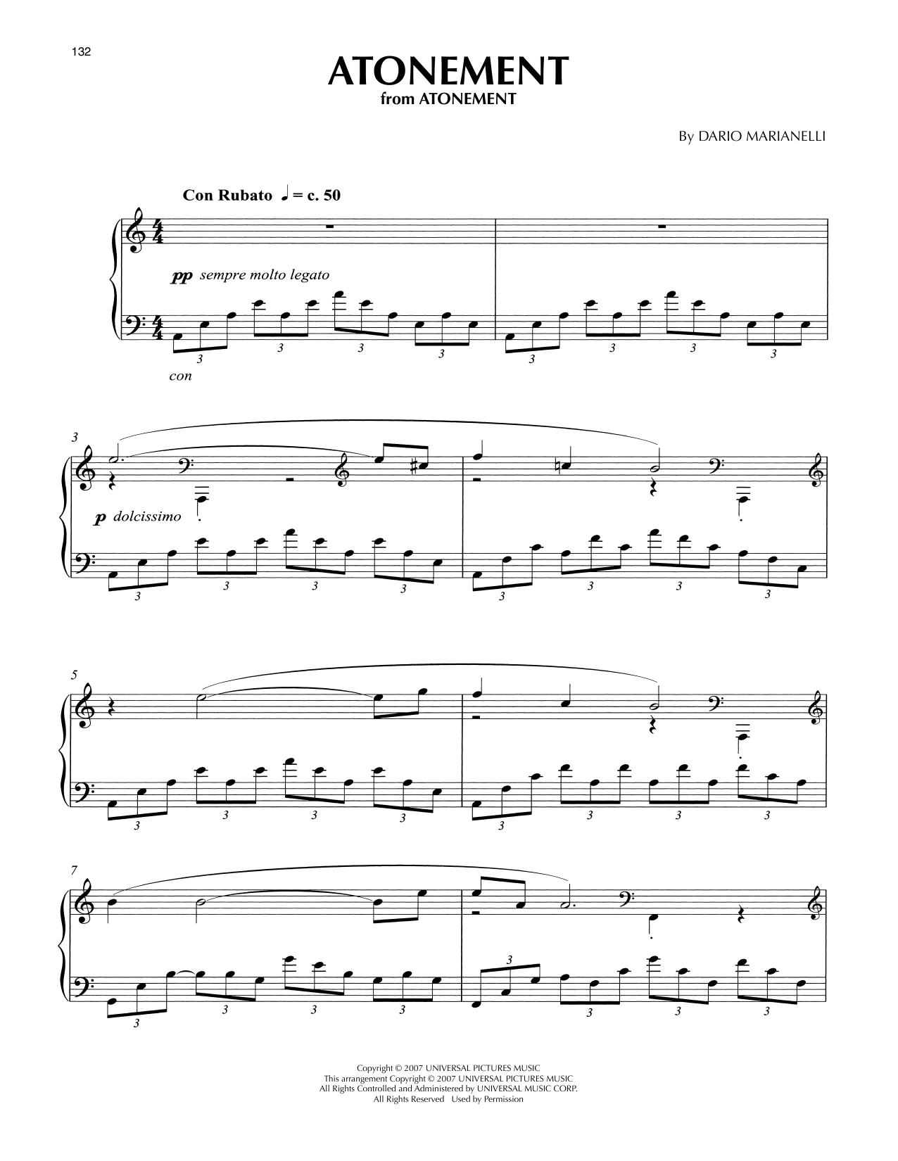 Dario Marianelli Atonement (from Atonement) sheet music notes and chords arranged for Piano Solo