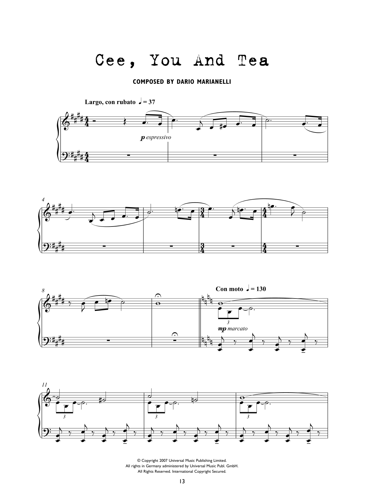 Dario Marianelli Cee, You And Tea (from Atonement) sheet music notes and chords arranged for Piano Solo