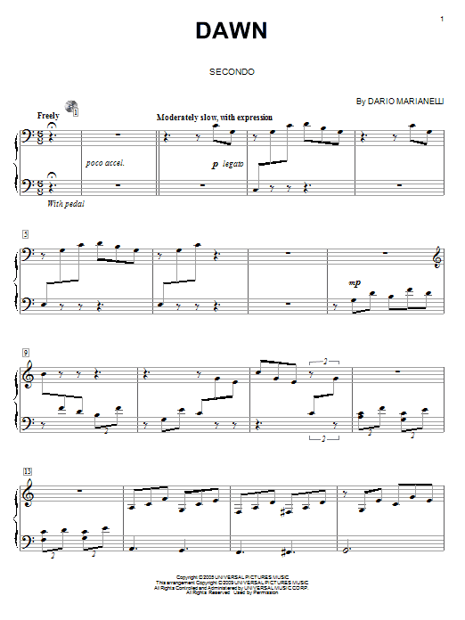 Dario Marianelli Dawn (from Pride And Prejudice) (arr. Carol Klose) sheet music notes and chords arranged for Piano Duet