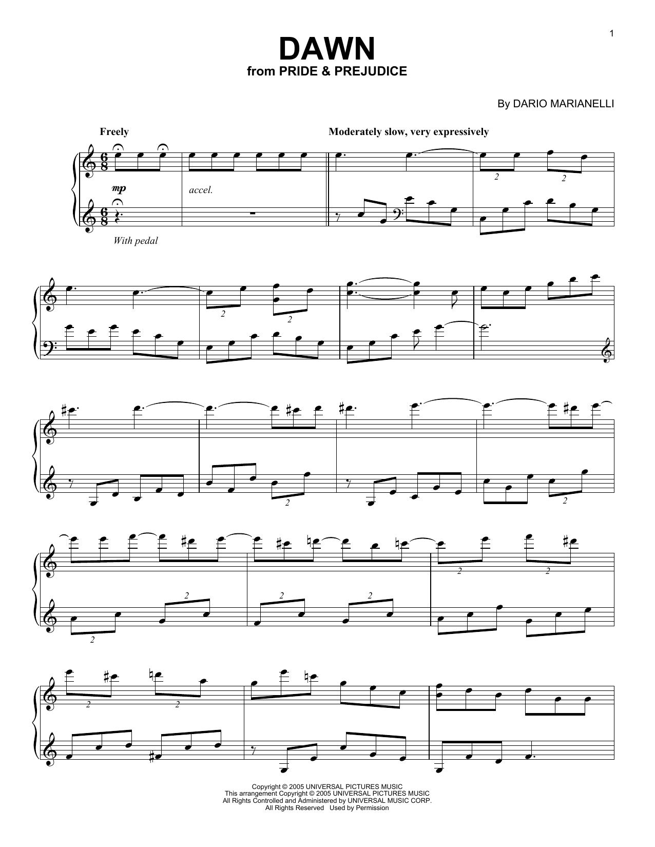 Dario Marianelli Dawn (from Pride And Prejudice) sheet music notes and chords arranged for Lead Sheet / Fake Book