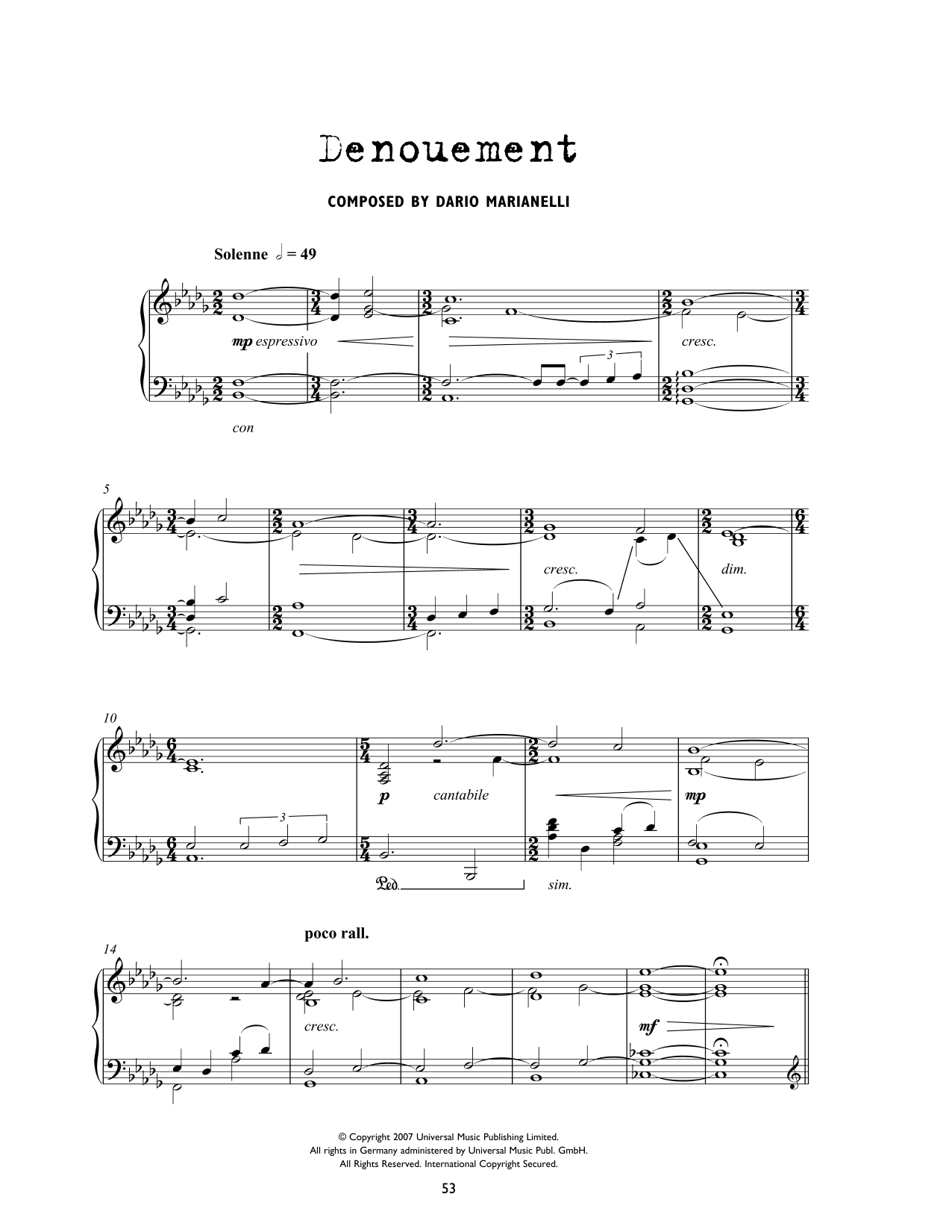 Dario Marianelli Denouement (from Atonement) sheet music notes and chords arranged for Piano Solo