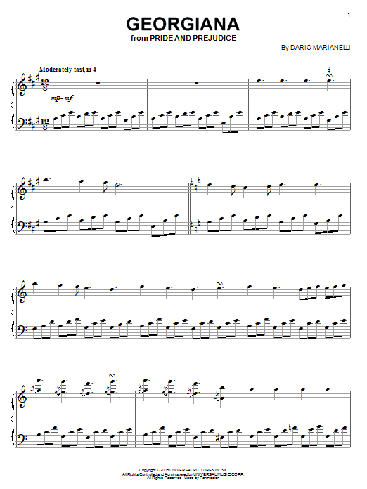 Dario Marianelli Georgiana (from Pride And Prejudice) sheet music notes and chords arranged for Piano Solo