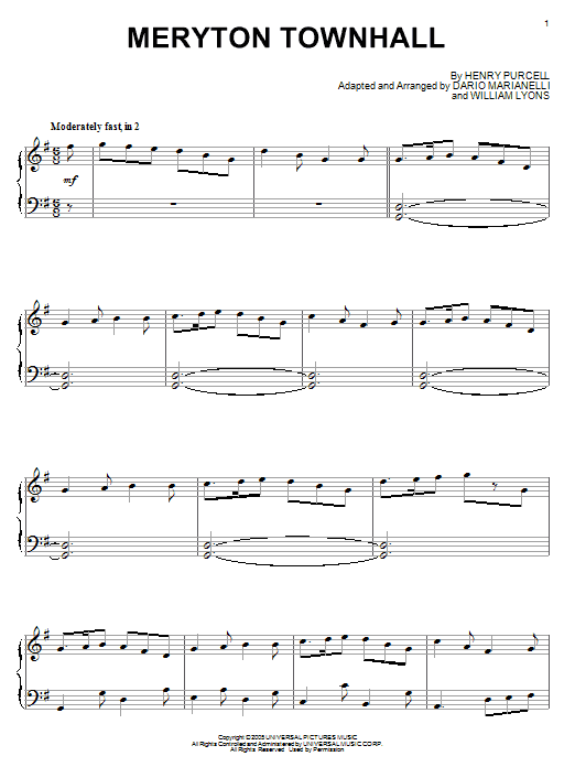 Dario Marianelli Meryton Townhall (from Pride And Prejudice) sheet music notes and chords arranged for Piano Solo