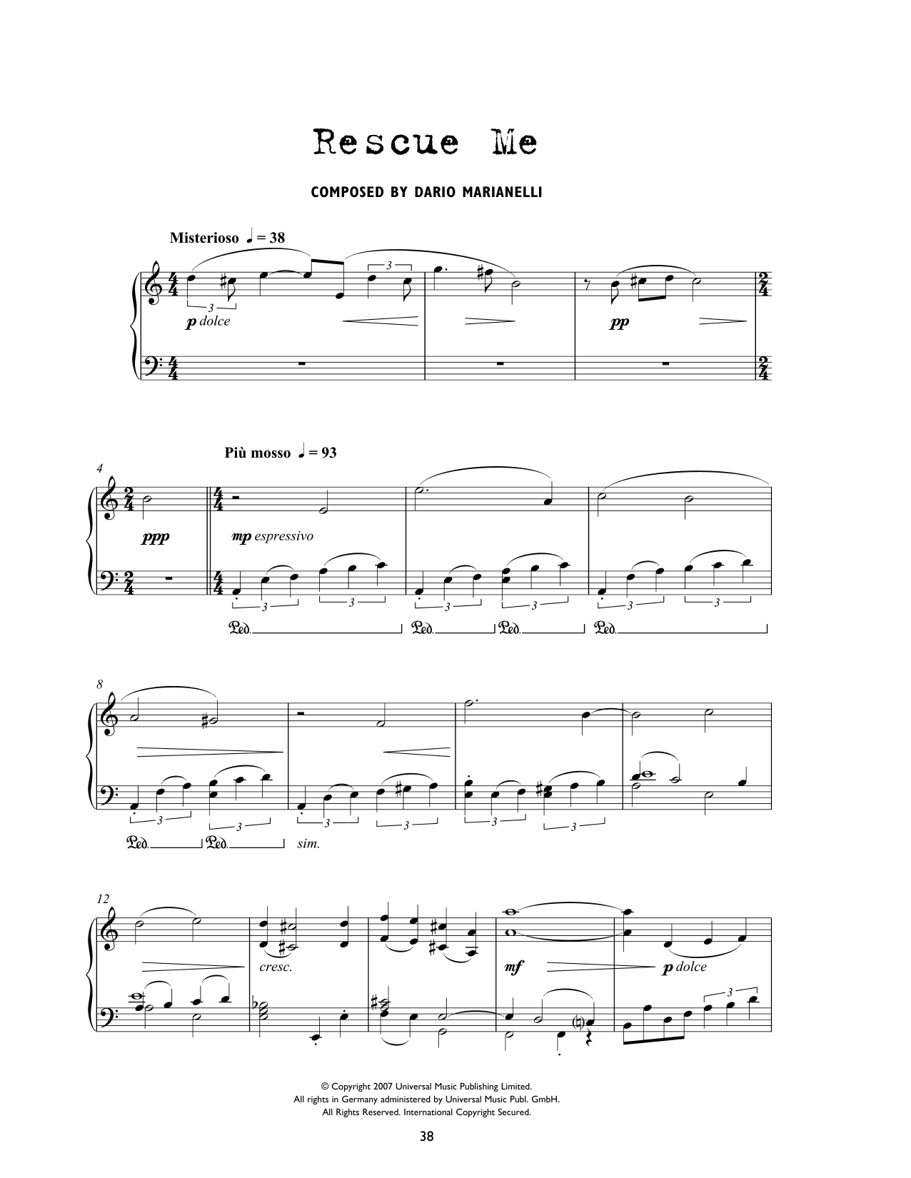Dario Marianelli Rescue Me (from Atonement) sheet music notes and chords arranged for Piano Solo