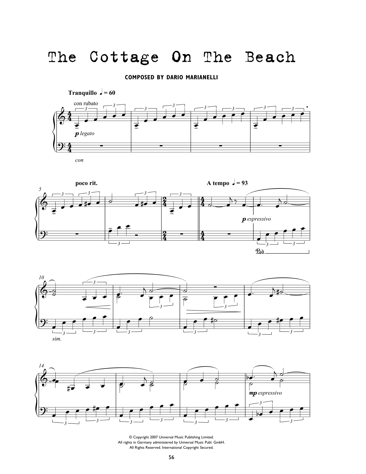 Dario Marianelli The Cottage On The Beach (from Atonement) sheet music notes and chords arranged for Piano Solo