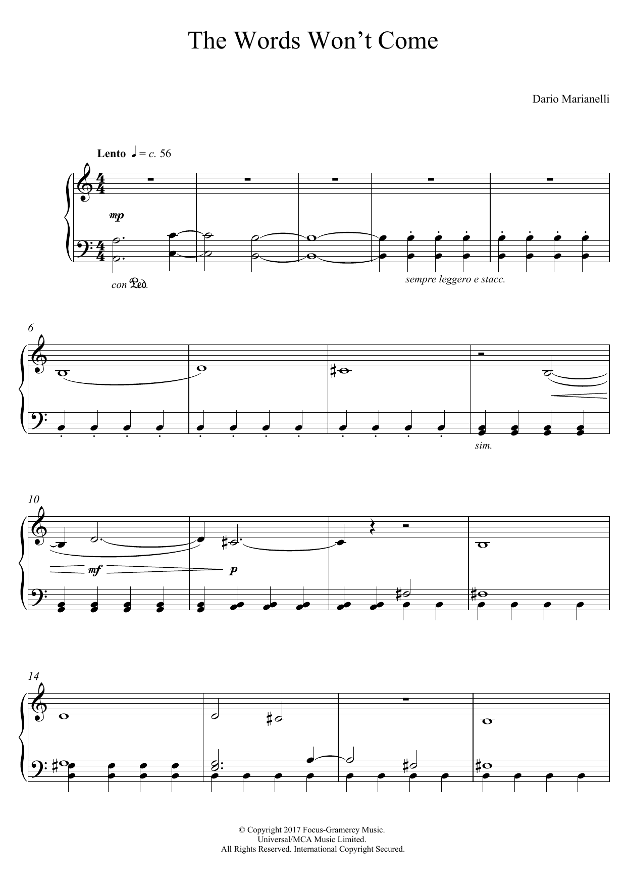 Dario Marianelli The Words Won't Come (from Darkest Hour) sheet music notes and chords arranged for Piano Solo