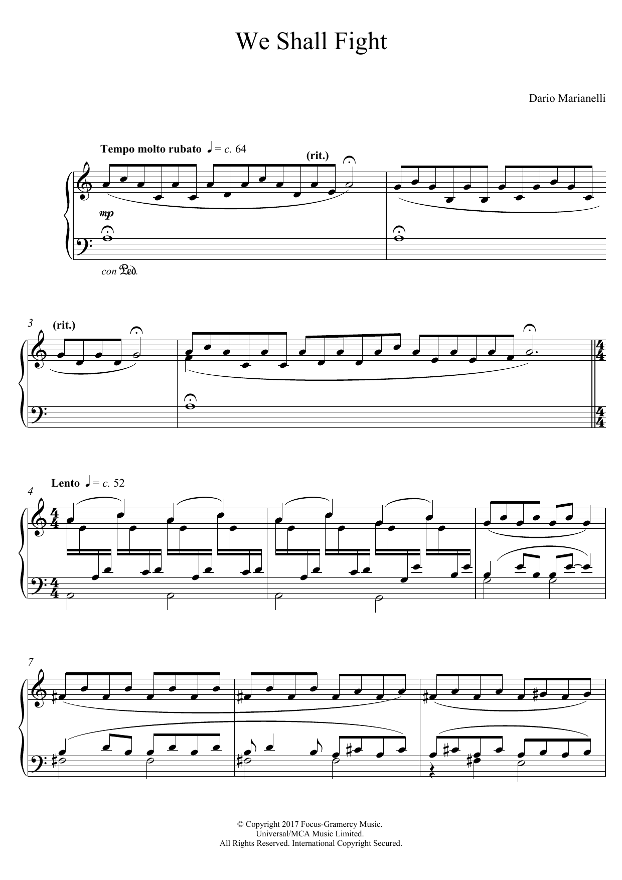 Dario Marianelli We Shall Fight (from Darkest Hour) sheet music notes and chords arranged for Piano Solo