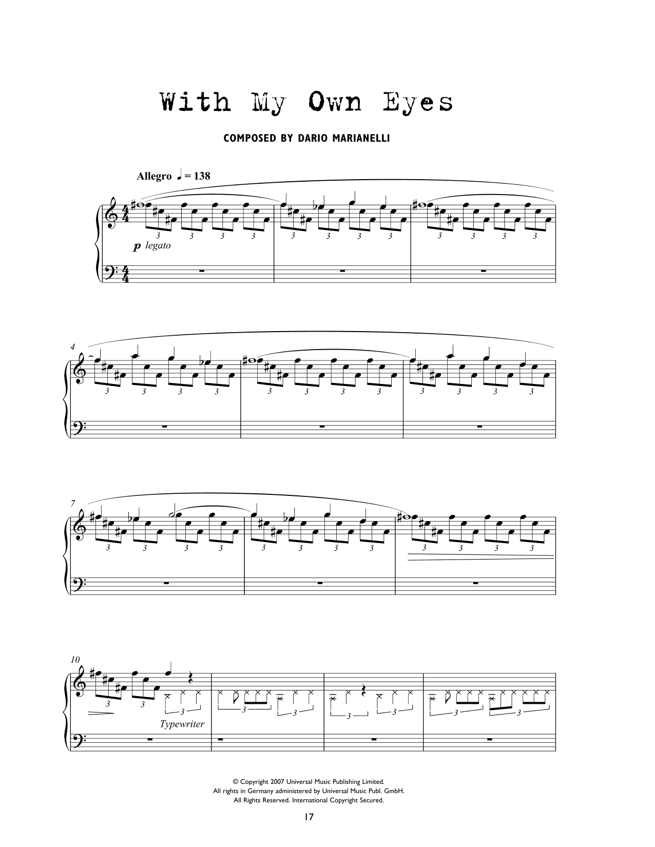 Dario Marianelli With My Own Eyes (from Atonement) sheet music notes and chords arranged for Piano Solo