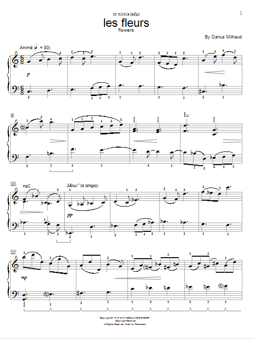 Darius Milhaud Flowers sheet music notes and chords arranged for Educational Piano